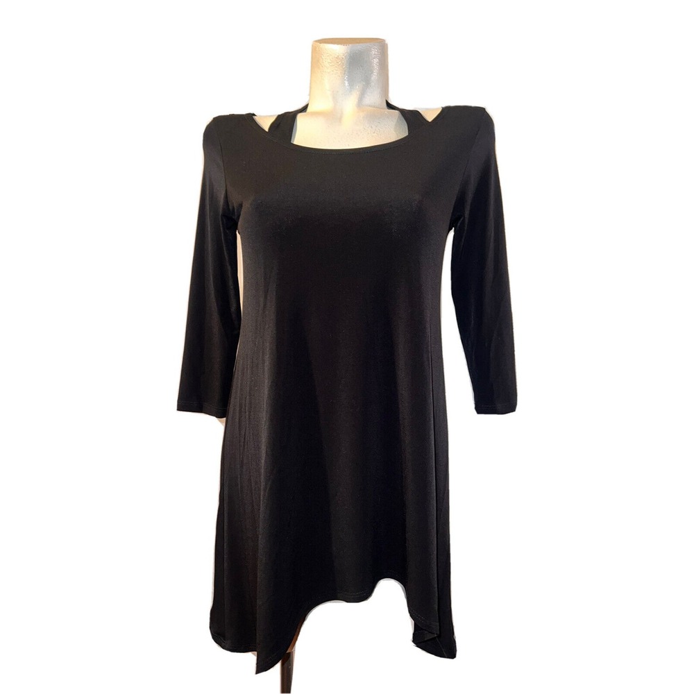 Clara Sunwoo Black Cold Shoulder Cutout Asymmetrical Handkerchief Tunic Top XS